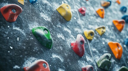 Neatly arranged climbing holds on a wall, emphasizing training and challenge. Ideal for climbing and fitness content.