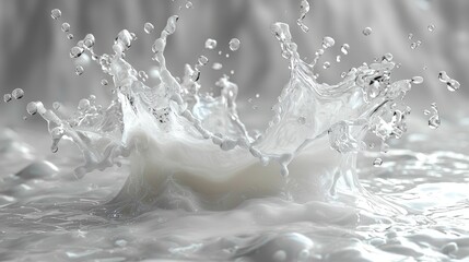 Splashing milk creates dynamic ripples against a soft, blurred background, evoking freshness