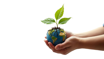 Earth Day graphic with a transparent background, featuring symbols of nature and sustainability