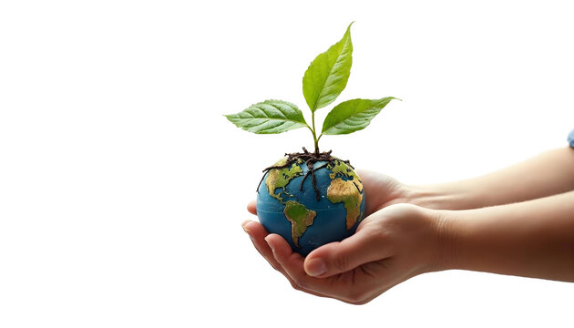 Earth Day graphic with a transparent background, featuring symbols of nature and sustainability