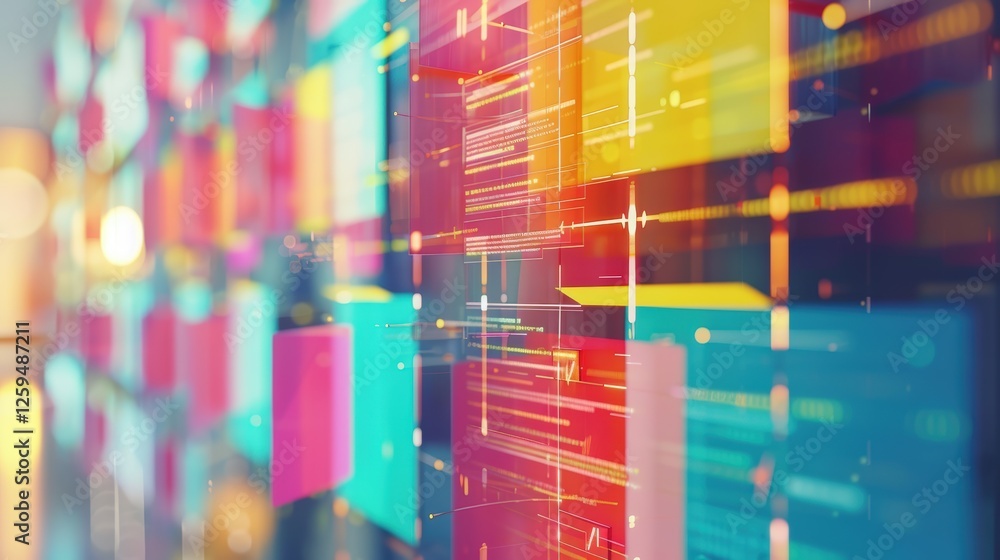 Poster abstract network grid with files and folders, futuristic software interface, digital document manage