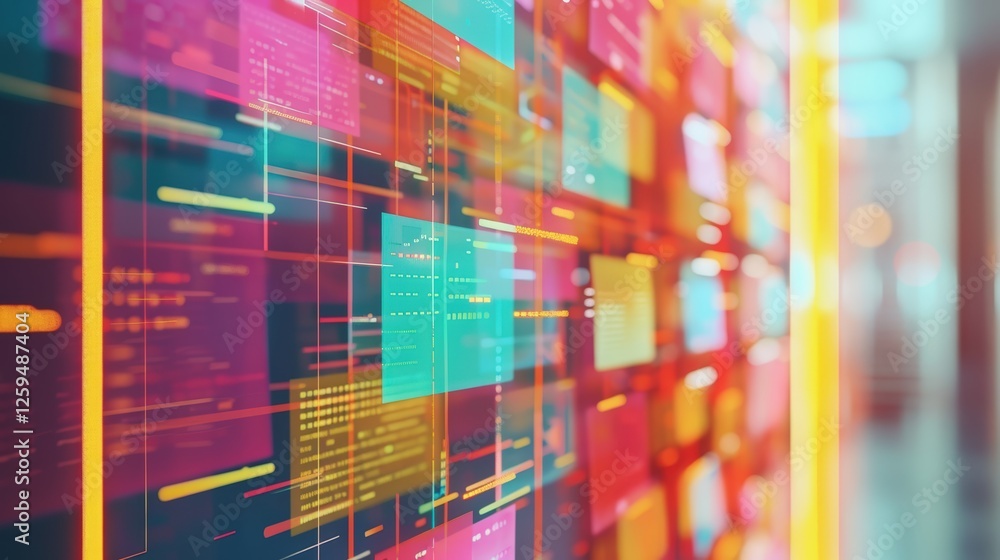Poster abstract network grid with files and folders, futuristic software interface, digital document manage