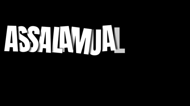 Assalamualaikum - Title Text Animation on Black Background. Great for greeting videos, opening video, Bumper, cinema, digital video, media publishing, film, short movie, etc