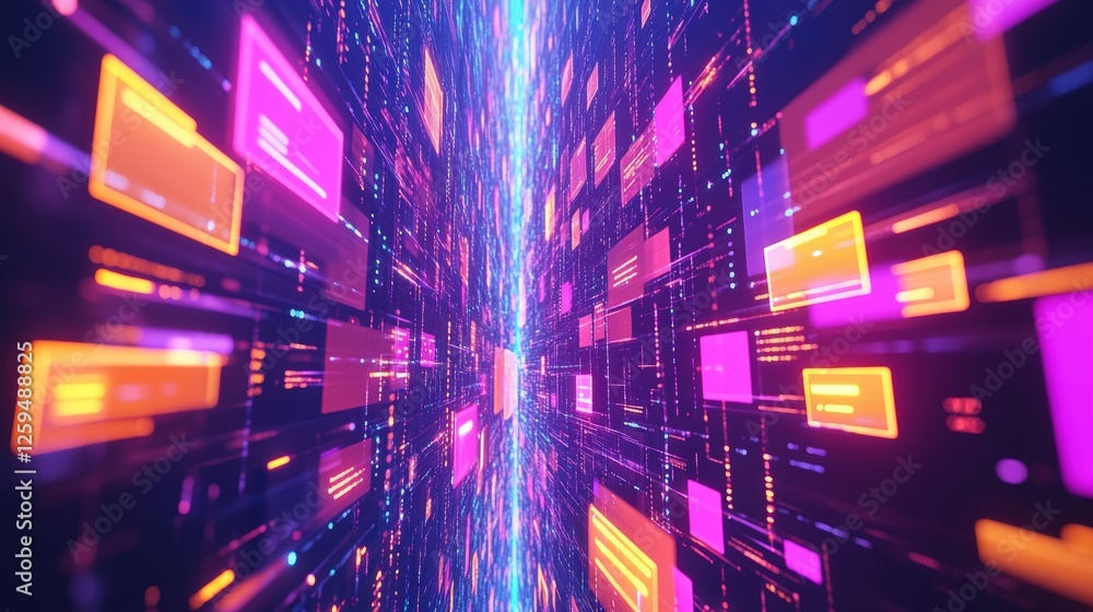 Poster abstract network grid with files and folders, futuristic software interface, digital document manage