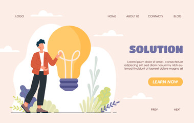 Business solution concept with man and light bulb illustration. 
