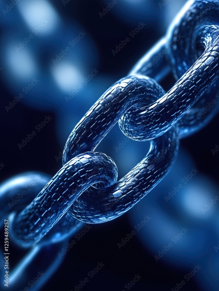 Poster abstract blue chain link connection concept with depth of field and textured surface