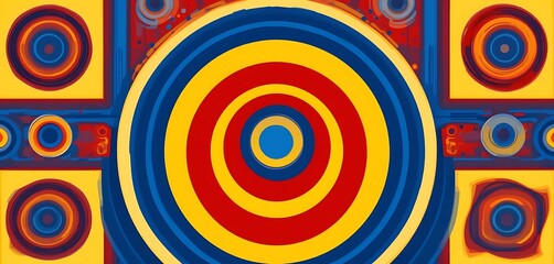 Fototapeta premium Vibrant Abstract Composition with Concentric Circles and Geometric Shapes