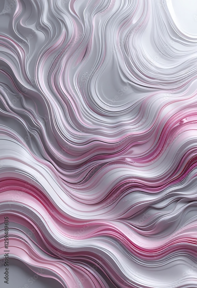 Poster elegant abstract background with flowing pink and silver waves pattern