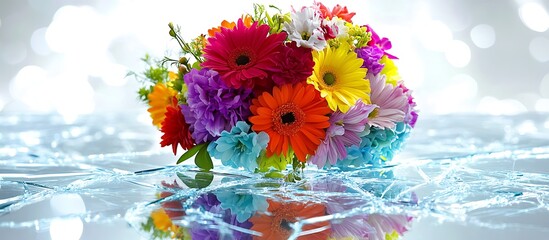 Decorative floral arrangement for love, peacful purpose on transparent surface