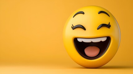Fototapeta premium 3d Pixelated Laughing Emoji On Orange Background