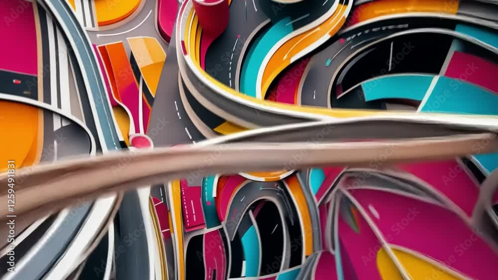 Poster abstract road network: a mesmerizing abstract composition of vibrant colors and intertwined roads, c