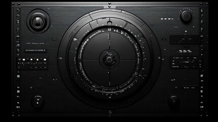 Dark futuristic control panel interface, targeting system, spaceship bridge, sci-fi background, UI design