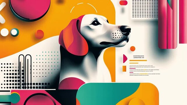 Artistic Dog Portrait: A stylized illustration of a dog's head, rendered in vibrant colors and bold geometric shapes, creating a modern and playful aesthetic.