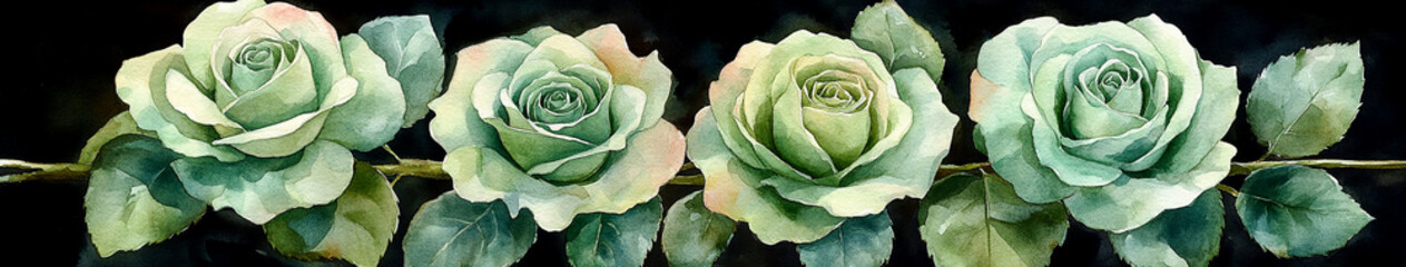 Obraz premium Set of green roses, a clipart set isolated on a white background
