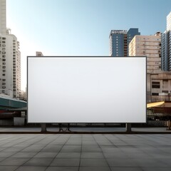 Obraz premium 3D Render of Blank Horizontal Billboard Mockup with Cropped Skyscrapers in the Background