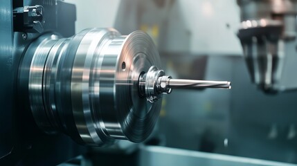 Industrial metalworking shop with CNC machines. Featuring precise metal cutting. Highlighting machining technology. Ideal for engineering publications.