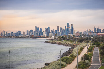 Melbourne City skyline at Point Ormond lookout