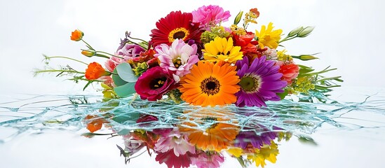 Decorative floral arrangement for love, peacful purpose on transparent surface