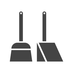 Broom and Dustpan Icon, Cleaning Equipment Set or Household Cleaning Tools