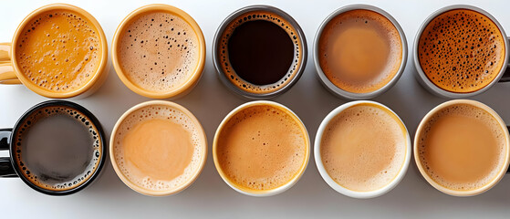 Coffee cups variety, top view
