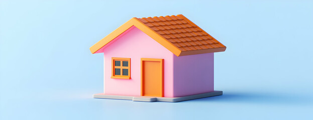 Pink house model, blue background, home