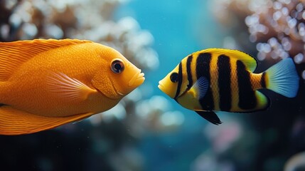 Naklejka premium Tropical fish face-to-face in coral reef