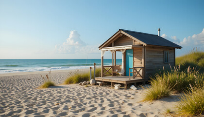 Obraz premium Lifestyle in the hut at the beach. Relaxing life at the beach. summer vibe.