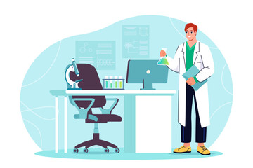 Fototapeta premium Scientist working in a laboratory with chemical samples. 