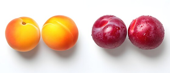 Fresh Apricots and Plums Displayed on a Clean White Background in a Minimalist Style