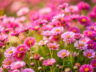 Obraz premium Delicate Pink Wildflowers in a Field - Spring Meadow Bloom Stock Photo