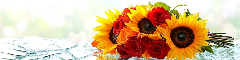 Decorative floral arrangement for love, peacful purpose on transparent surface