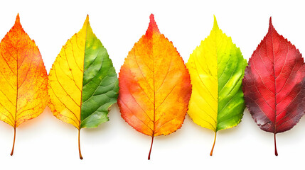 Autumn leaves color change sequence, white background, nature, seasonal transition