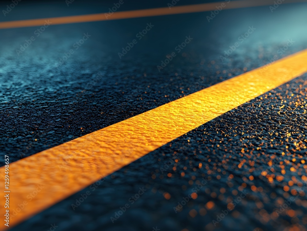 Poster asphalt road texture with yellow stripe and shallow depth of field for abstract design