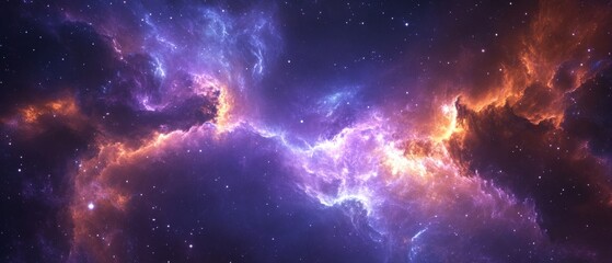 Fototapeta premium Swirling cosmic nebula in deep blues, purples, and bright stars. Creating a galactic and mystical appearance ideal for space-themed design projects.