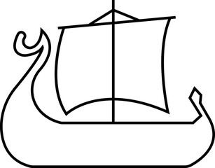 Black silhouette of a Viking ship on water icon, sailboat vehicle gondola. old designs ships, vintage galleons isolated on transparent background, graphic art vector styles, logo, template elements