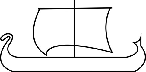 Black silhouette of a Viking ship on water icon, sailboat vehicle gondola. old designs ships, vintage galleons isolated on transparent background, graphic art vector styles, logo, template elements