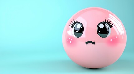 Fototapeta premium 3D Pink Sad Emoji on Light Blue Background