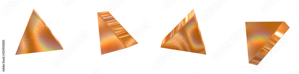 Poster set of 4 3d triangular with golden and rainbow effects isolated on a transparent background. 3d elem