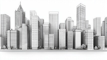 Modern City Skyline Outline with Skyscrapers and Urban Features