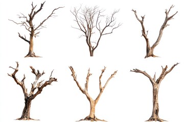 Dead trees, isolated, white background, nature, design