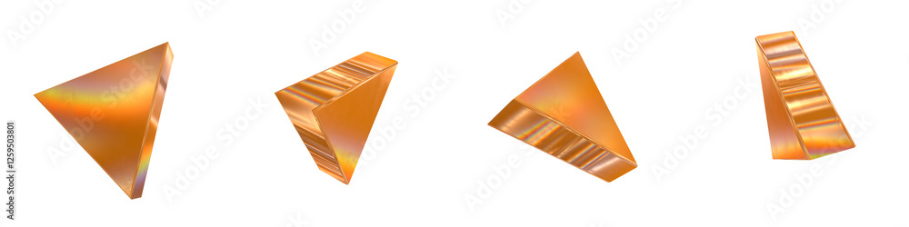Poster set of 4 3d triangular with golden and rainbow effects isolated on a transparent background. 3d elem