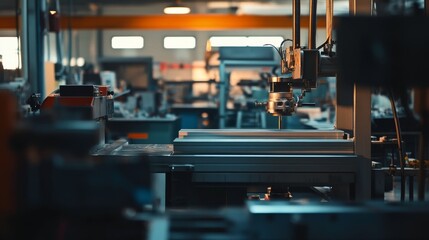 Industrial workshop with machinery in operation. Featuring various machines and tools in use. Emphasizing the functioning of machinery in manufacturing. Ideal for industrial equipment showcases.
