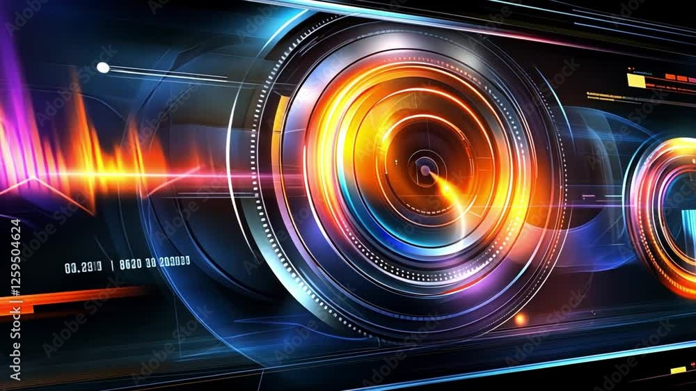 Poster abstract technology: a mesmerizing abstract tech background with vibrant, glowing hues. spiraling, s