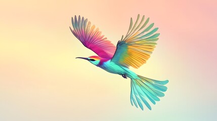 Obraz premium Colorful bird with rainbow feathers gracefully flying through the air
