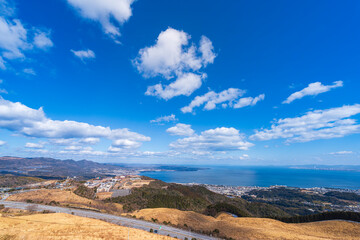 別府の街と海を見渡す十文字原の冬景色