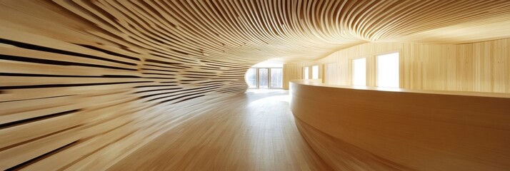 Wooden Interior Design: A Curving Corridor of Light and Wood