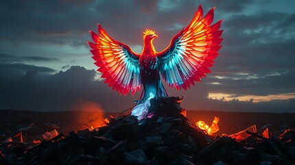 Phoenix Rising From Ashes Fiery Bird Symbolizing Hope and Transformation