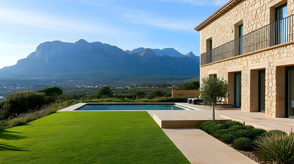 Obraz premium A minimalist modern house in the mountains of Mallorca