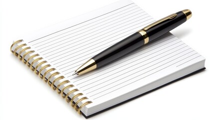 Elegant Black Pen Resting on Clean Spiral Notepad with Lines