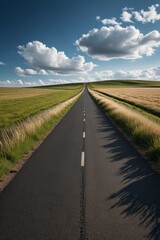 Fototapeta premium there is a long road that is empty and empty in the middle of the field